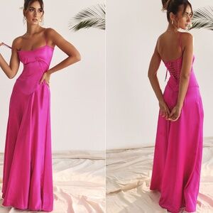 HOUSE OF CB ANABELLA CORSET LACE UP MAXI DRESS IN FUCHSIA SIZE XS REGULAR CUP